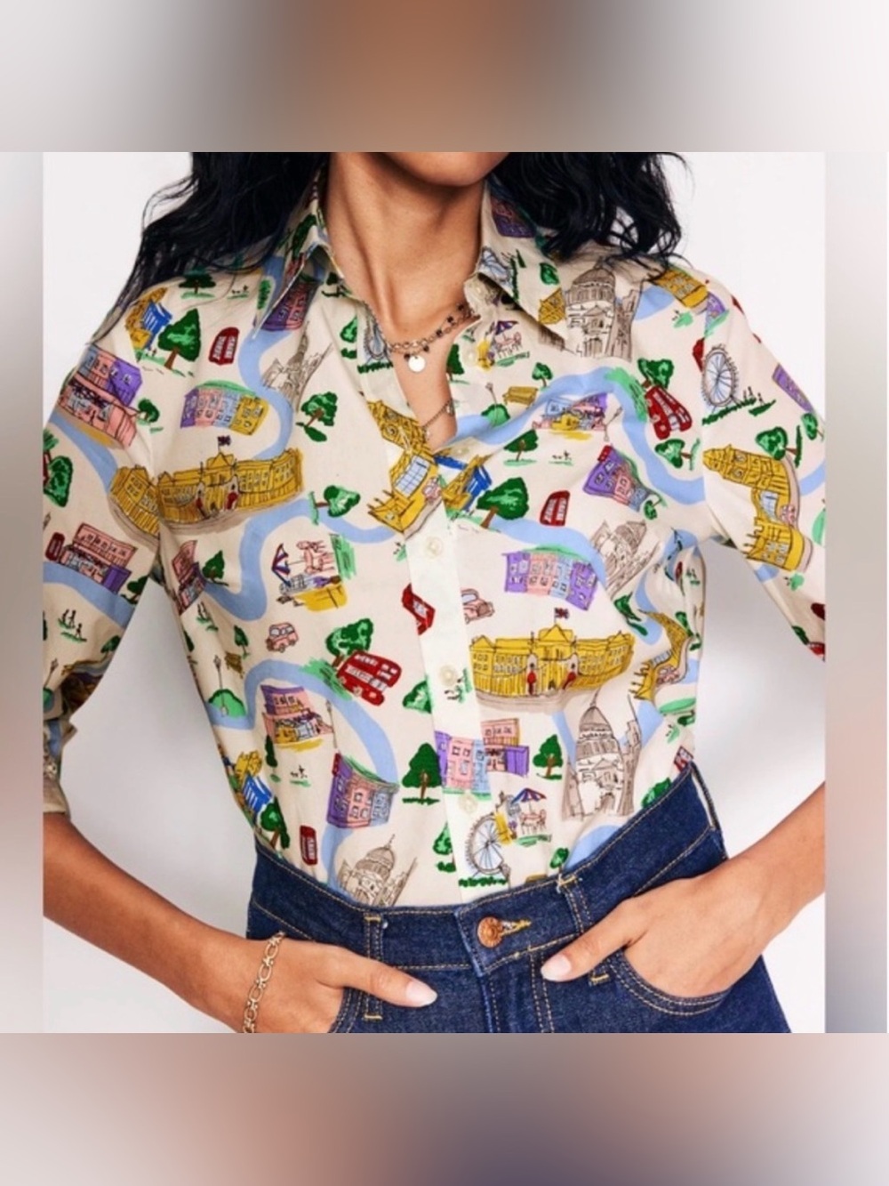 BODEN sienna cotton shirt London Print Size 8R